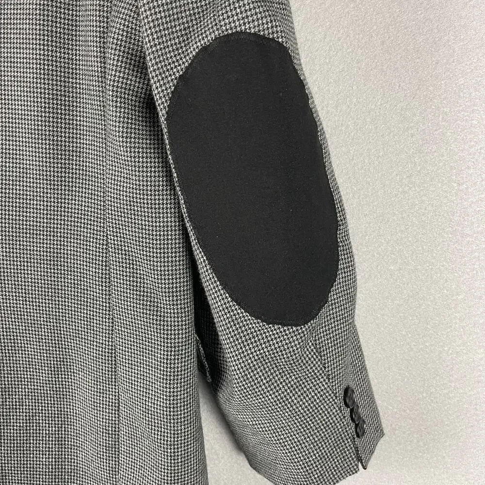 Circle S Houndstooth Western Blazer Sport Coat Mens 44R Gray Elbow Patch‎ Cowboy
